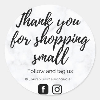 Adesivo Redondo Mármaco preto e branco Obrigado, Stick