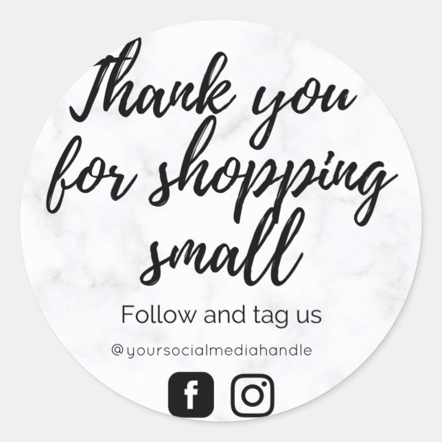 Adesivo Redondo Mármaco preto e branco Obrigado, Stick (Frente)