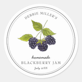 Adesivo Redondo Marmelada de amora preta vintage em Jam branco