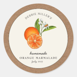 Adesivo Redondo Marmelada de Laranja papel Kraft rótulo de geleia 