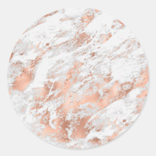Adesivo Redondo Mármore Branco Rose Gold, Modelo em Branco DIY Tex