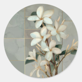 Adesivo Redondo Mármore de Linha Dourada Flor de Magnólia Branca