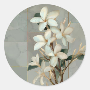 Adesivo Redondo Mármore de Linha Dourada Flor de Magnólia Branca