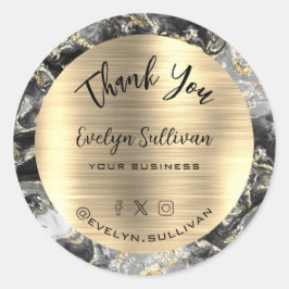 Adesivo Redondo Mármore Dourado de Fluido Negro Obrigado