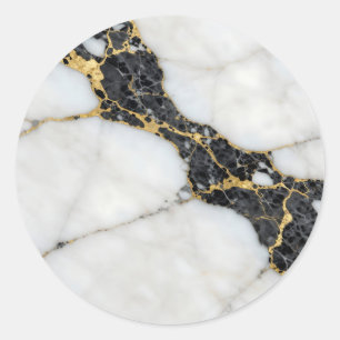 Adesivo Redondo Mármore Dourado Preto Branco Luxo