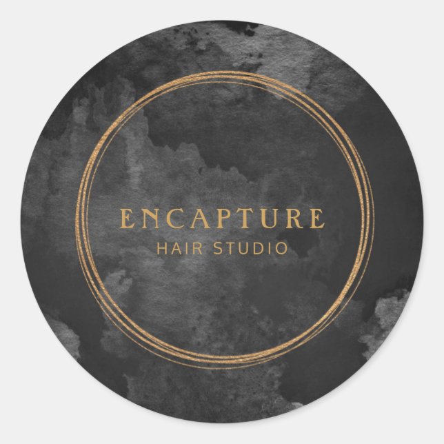 Adesivo Redondo Mármore Negro e Dourado aspecto Metálico (Frente)