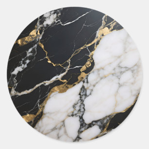 Adesivo Redondo Mármore Preto Dourado Veias Luxo Abstrato