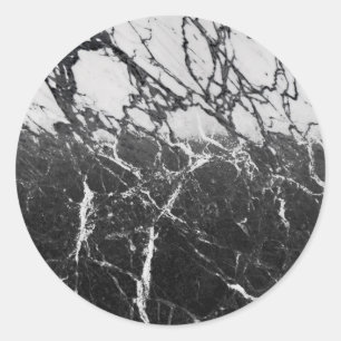Adesivo Redondo Mármore Preto e Branco Moderno Glamouroso Festa