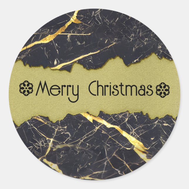 Adesivo Redondo Mármore Preto e Faux Dourado Personalizável (Frente)