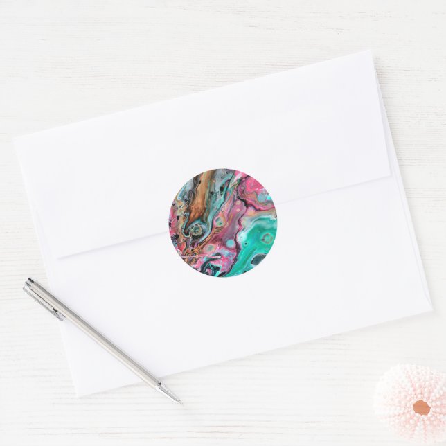 Adesivo Redondo Mármore rosa e verde (Envelope)