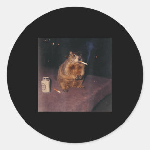 Adesivo Redondo Marmota Engraçada Fumando Cigarro Meme Retro Geraç