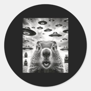 Adesivo Redondo Marmotas Estranhas Selfie Com E.T. Ovni Engraçado 