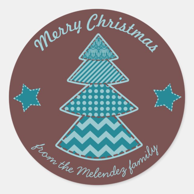 Adesivo Redondo Maroon Aqua Teal Quilado de Natal (Frente)
