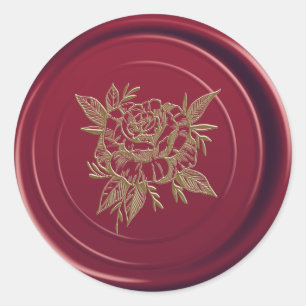 Adesivo Redondo Maroon Burgundy Wax Seal Elegante Dourada Rosa