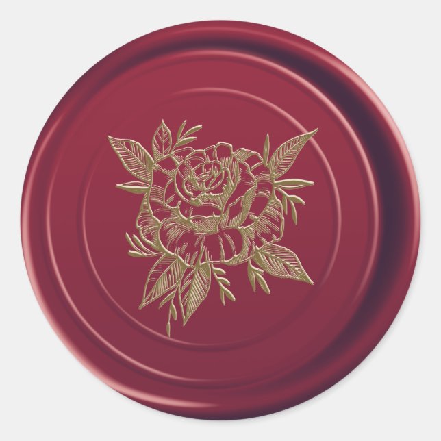 Adesivo Redondo Maroon Burgundy Wax Seal Elegante Dourada Rosa (Frente)