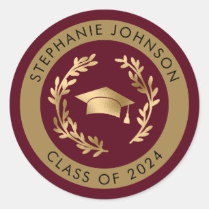 Adesivo Redondo Maroon e Classe Dourada de Graduação 2024