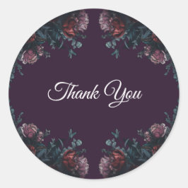 Adesivo Redondo Maroon Mauve, Casamento Elegante Floral Roxo Escur