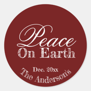 Adesivo Redondo Maroon Minimalist Peace On Earth Stickers