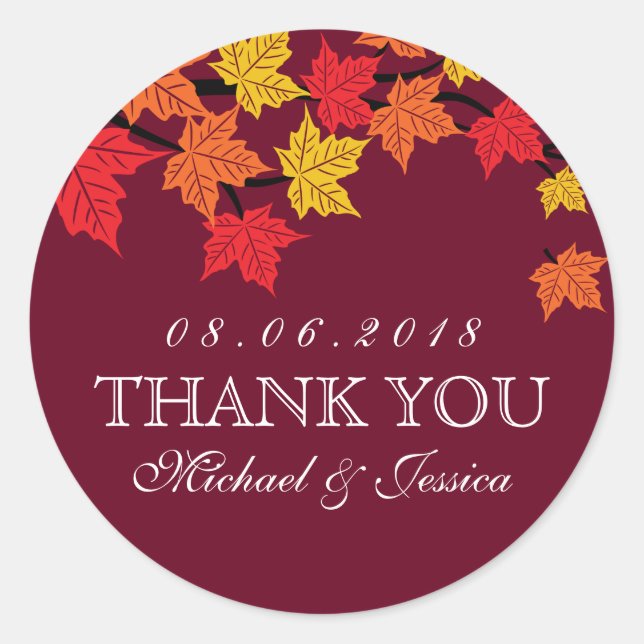 Adesivo Redondo Maroon Red Maple Leaf Fall Autumn Wedker Sticker (Frente)