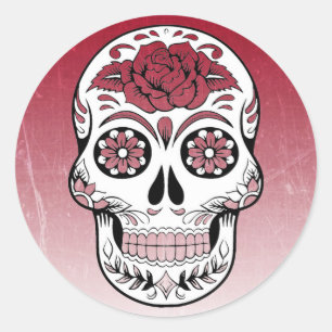 Adesivo Redondo Maroon Sugar Skull