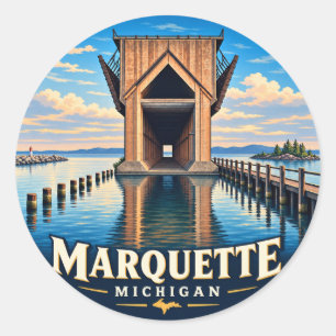 Adesivo Redondo Marquette Michigan Cais de Minério – Vintage Round