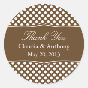 Adesivo Redondo Marrom e Bolinhas Branca Obrigado Casamento