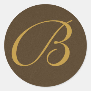 Adesivo Redondo marrom e selos Monogrammed do envelope do ouro