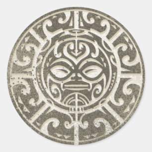 Adesivo Redondo Marrom tribal polinésio
