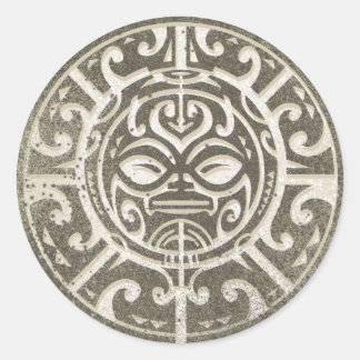 Adesivo Redondo Marrom tribal polinésio