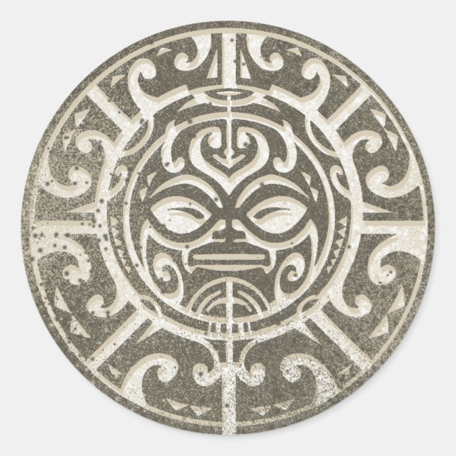 Adesivo Redondo Marrom tribal polinésio (Frente)