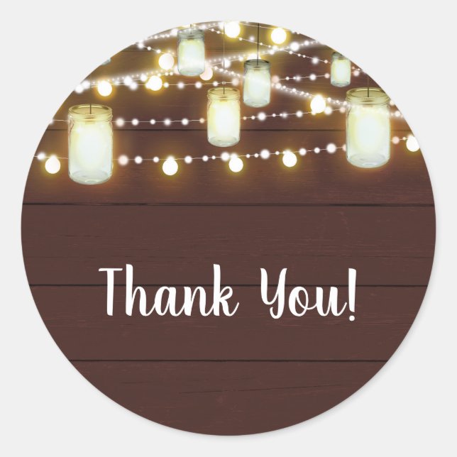 Adesivo Redondo Marrom Wood & String Lights Country Festa Russa (Frente)