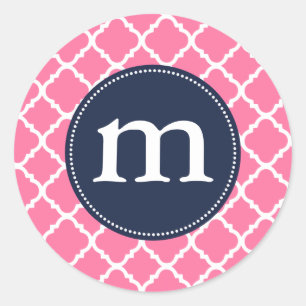 Adesivo Redondo Marroquino cor-de-rosa elegante Quatrefoil