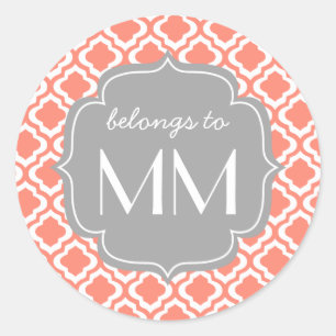 Adesivo Redondo Marroquino coral elegante Quatrefoil personalizado
