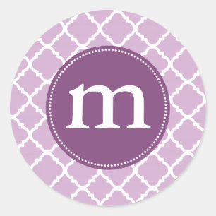 Adesivo Redondo Marroquino roxo elegante Quatrefoil personalizado