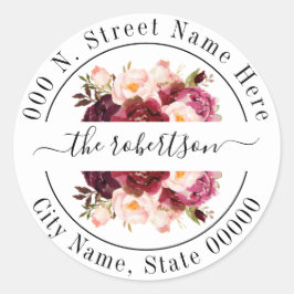 Adesivo Redondo Marsala burgudy floral boho chic back address
