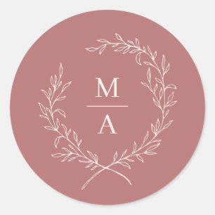 Adesivo Redondo Marsala Simple Elegante Laurel Wreath Monograma
