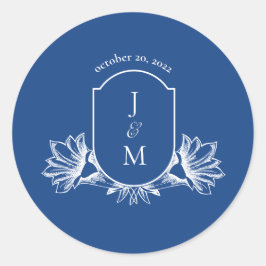 Adesivo Redondo Marseilles Bleu Floral Weding Monograma Crest