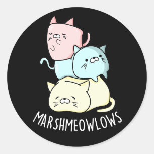 Adesivo Redondo Marsh-meow Engraçado Gato Marshmallow Pun Dark BG