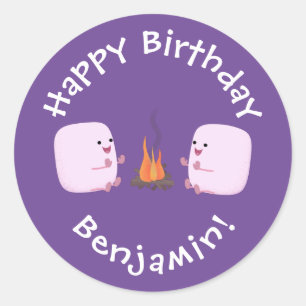 Adesivo Redondo Marshmallows cor-de-rosa por cartoon de fogo de ac