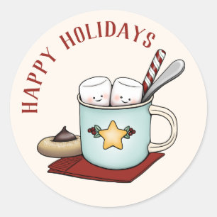 Adesivo Redondo Marshmallows: Feriados Felizes em Mug no Natal