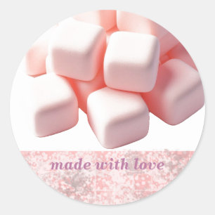 Adesivo Redondo Marshmallows Rosa Fluffy Quadrado