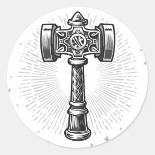 Adesivo Redondo Martelo de Thor Mjolnir preto e branco