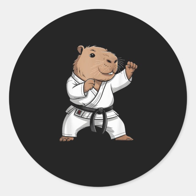 Adesivo Redondo Martial Arts Capybara Funny Karate Taekwondo Jiu J (Frente)
