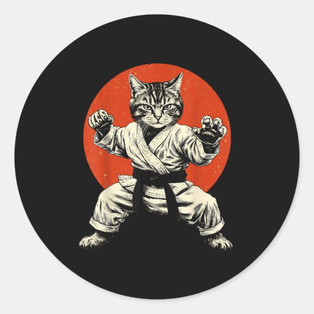 Adesivo Redondo Martial Arts Cat Karate Judo Japanese Flag Funny J (Frente)