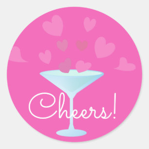 Adesivo Redondo Martini Glass and Pink Hearts anima