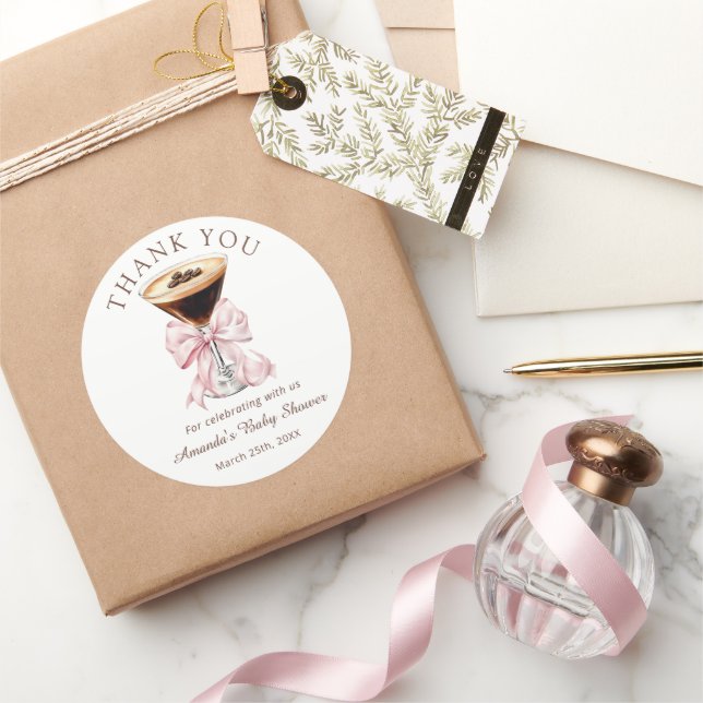 Adesivo Redondo Martini Pink Baby Shower Thank you Sticker (Presentear)