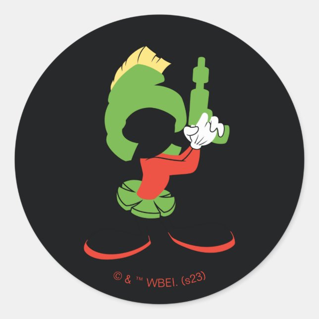 Adesivo Redondo MARVIN, A Silhueta MARTIAN™, com Raygun (Frente)