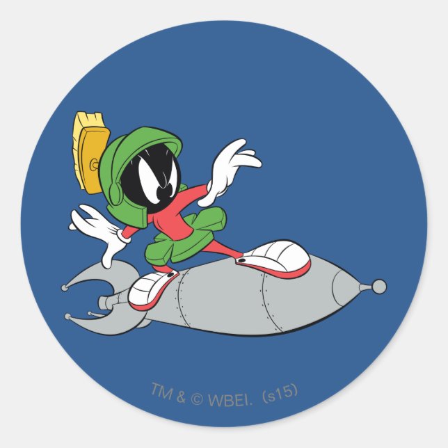 Adesivo Redondo MARVIN, MARTIAN™ Riding Rocket (Foguete itinerante (Frente)