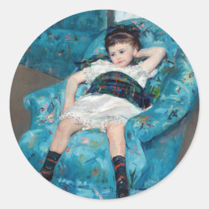 Adesivo Redondo Mary Cassatt - Menina em uma Poltrona Azul