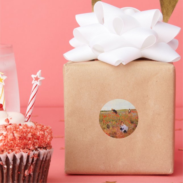 Adesivo Redondo Mary Cassatt trabalho de arte, Red Poppies, (Festa)